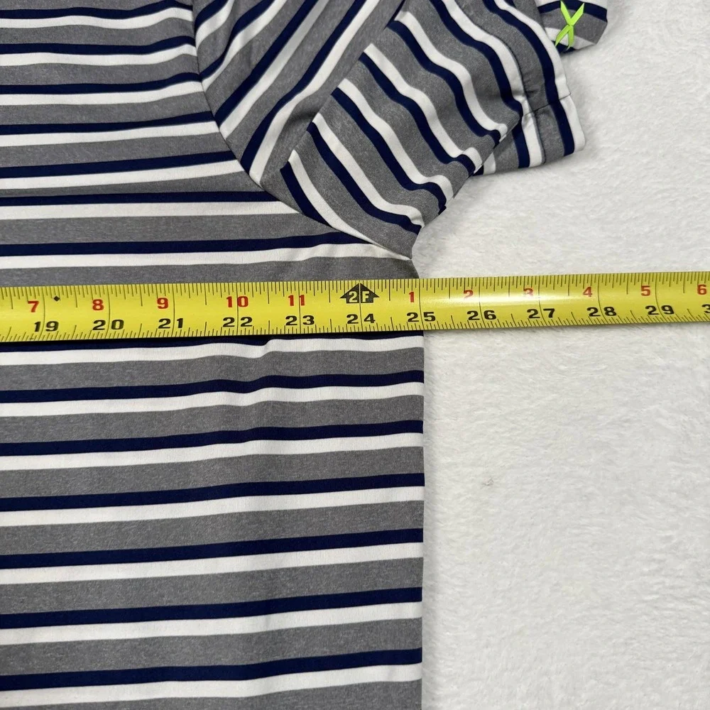 Ralph Lauren RLX Polo Shirt Mens XL Blue Gray White Striped Golf BHCC 1912 Logo‎